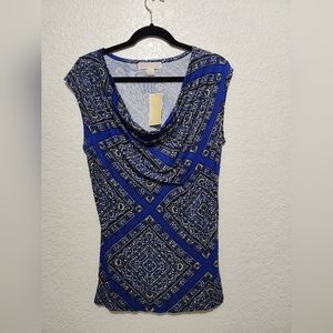 NWT Michael Kors Women's Multicolor Cowl Neck Pullover Blouse Top Sz M